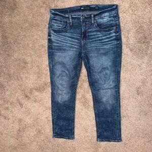 Mens Buckle BKE Jake Straight Dark Jeans 34R Superior Stretch 34x30 Thick Stitch